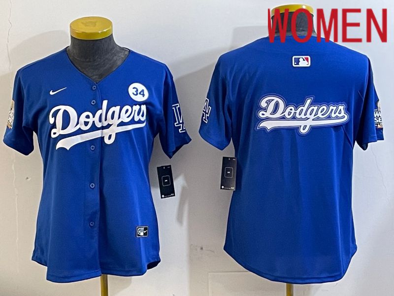 Women Los Angeles Dodgers blank 2024 World series patch blue jersey 202411268->women mlb jersey->Women Jersey